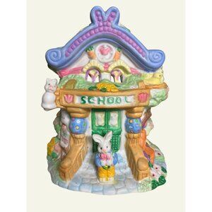 Ceramic Bunny Schoolhouse Easter Village Figurine 2002
